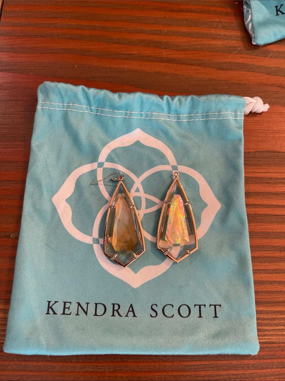 Kendra Scott Iridescent Teardrop Earrings in Aqua and Gold